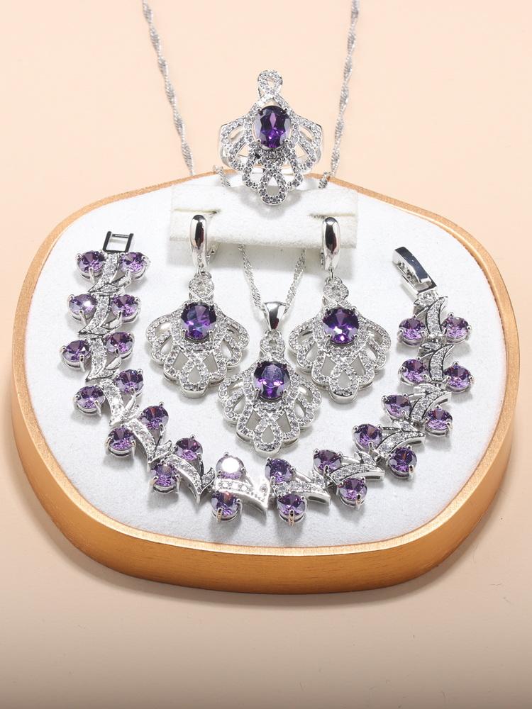 Original Design Rose Red Big Jewelry Hight Quality Zircon Fashion Accessories 5-Piece Sets Women Wedding-Party Costume