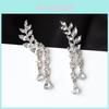 Elegante Damen Kristall Zirkon Blätter Quasten Tropfen Hängeohrringe für einen zeitlosen Look
