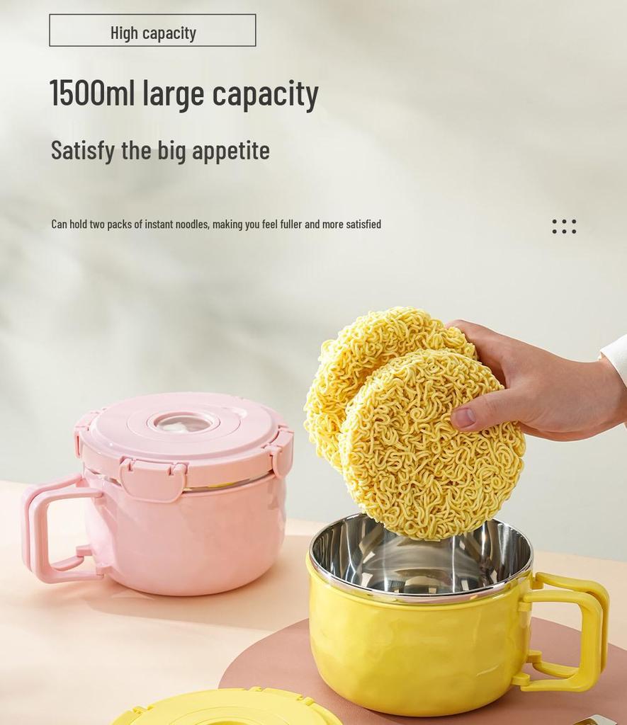 304 Stainless Steel Instant Noodle Bowl Set with Lid - Perfect for Dorms