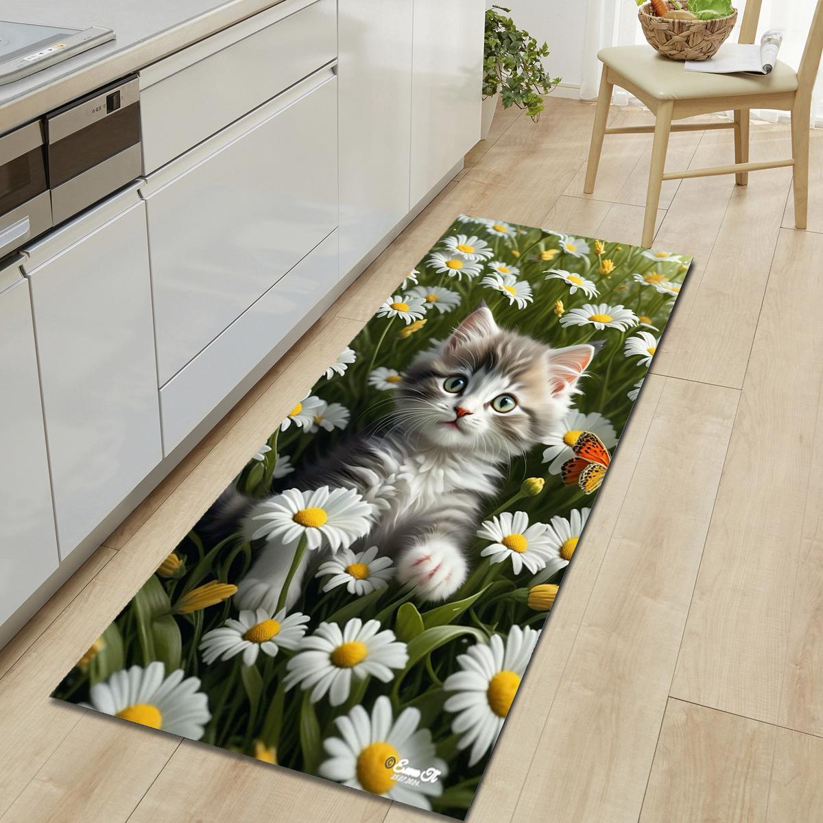 

1 шт., милый напольный коврик с рисунком кошки, современный кухонный полиэстеровый ковер, нескользящий, цветной, для дома, ванной комнаты, спальни, гостиной, декора 40*60cm