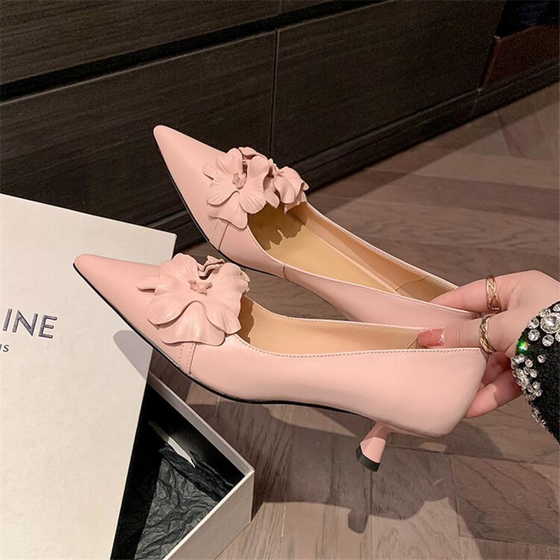 Fashion New Spring Sheepskin Women Shoes Shallow Flower Pointed Toe Women Pumps Shoes for Women Zapatos De Mujer Ladies Shoes Stiletto