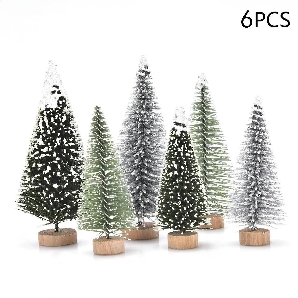 Mini Árvores de Natal Pinheiro Artificial Decoração de Mesa Topo de Neve Verde Escuro Prata Branco Base de Madeira Decoração de Festa de Natal Decoração