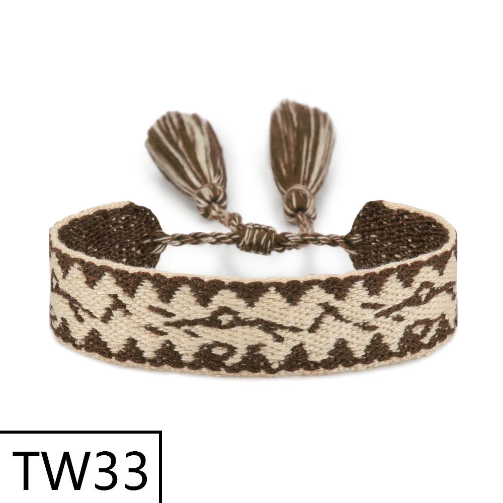 Handmade Bohemian Embroidered Logo Tassel Bracelet - Ethnic Style Friendship Band