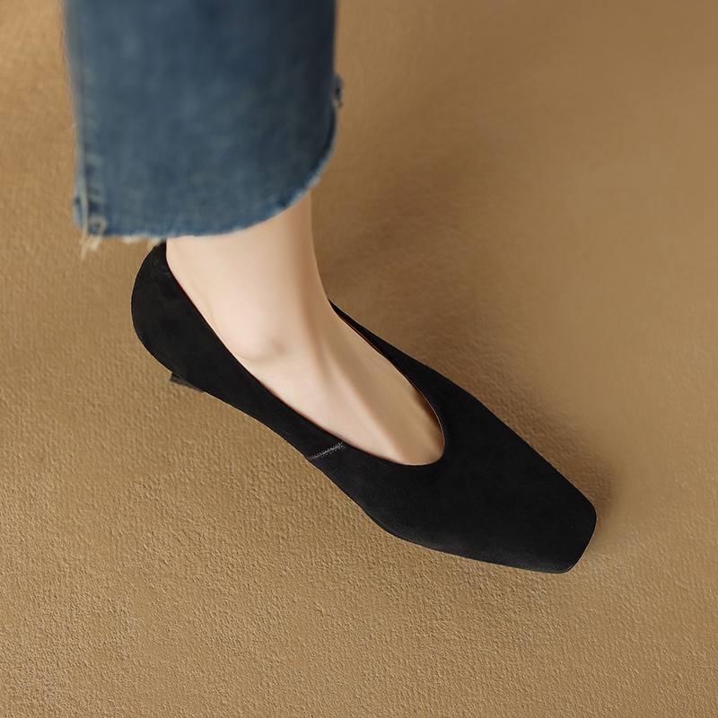 Krazing Pot Sauesemsket skinn Firkantet tå Tykke høye hæler Vårsko Vintage Damepumps