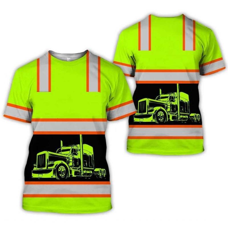 New Work Trucker Safety Uniform 3D Print T-shirts Men's Short Sleeve T Shirt Oversized Streetwear Harajuku Tees Top Kid Clothing