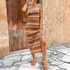 New Women's European American Style Jacquard Geometric Stripe Slip Dress, Seaside Vacation Beach Dress