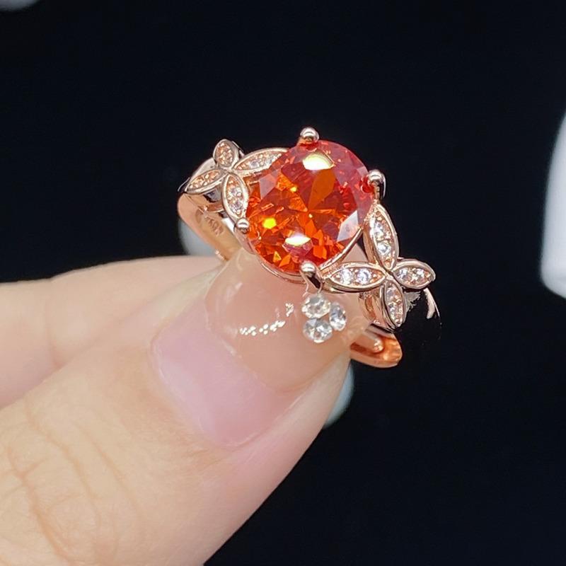 

BELLA BOX Новое женское открытое кольцо с имитацией кристаллов оранжевого циркона и бантом, темпераментное светлое роскошное открытое кольцо из розового золота 17.3mm золотой