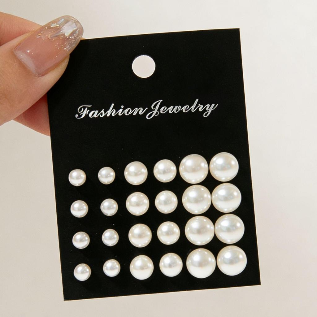 Zircon Pearl Stud Earrings: 12-Pair Set - Unisex, Simple Fashion, Student Style