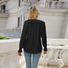 Women's Fashion Color Cut-out And Pleated Leaf Sleeve V Neck Loose Sleeve Top