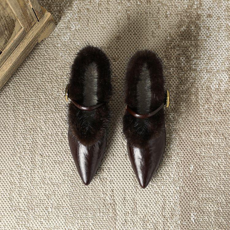 Mote Nye Høst Vinter Saueskinn Dame Pumps Sko for Kvinner Mote Spiss Tå Pels Sko Zaptos Mujer Mary Jane Sko Kvinner