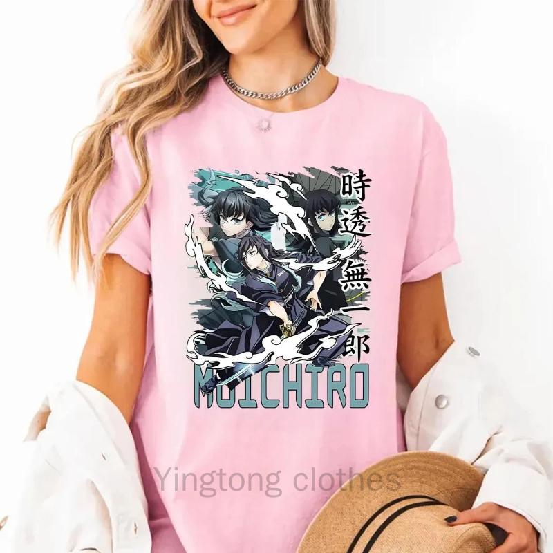 Demon Slayer Muichiro Tokito Mist Hashira Anime Graphic Black Oversized Cotton T Shirt Summer Streetwear for Men