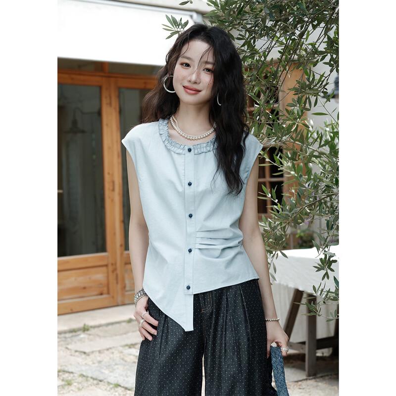 Women s French Retro Round Neck Slimming Blouse M