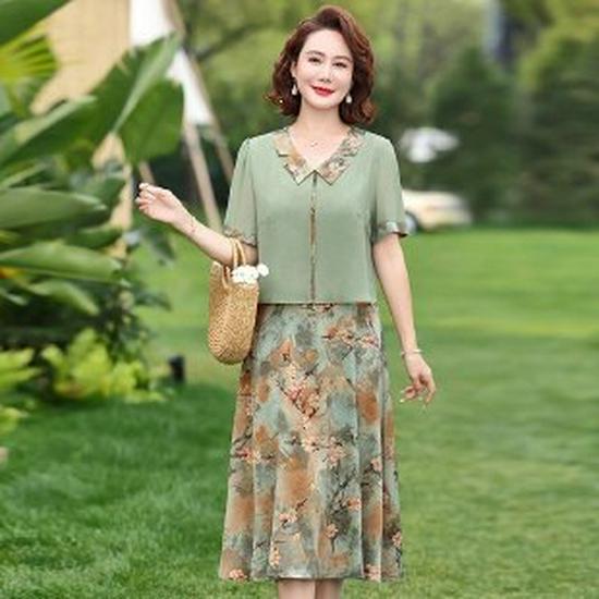 Elegant Waist-Cinched Summer Dress for Plus-Size Middle-Aged Women, 2026 3XL зелёный