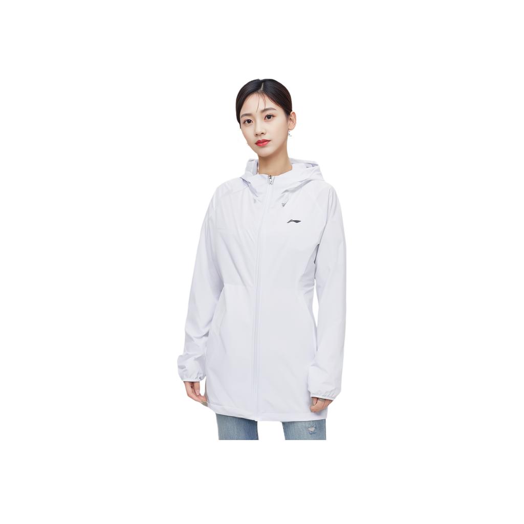 Lining Running Series Solid Color Zipper Hooded Long Sleeve Sun Protection Windbreaker Women Outerwear White AFDT182-2