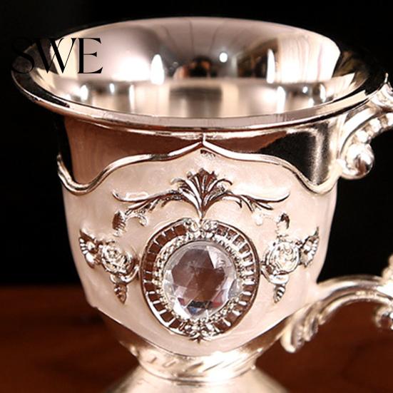 Visual Effect Beautiful Retro Teacup Style Zinc Alloy Mini Cup Exquisite Rhinestone Decor for Home Liquor