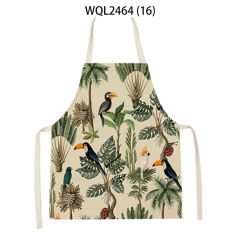 Tropical Plants Pattern Kitchen Aprons for Women Men Cooking Linen Sleeveless Animal Zebra Monkey Apron Baking Accessories Bibs