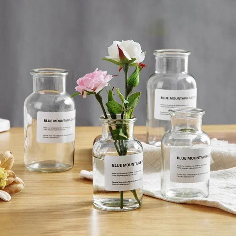 Ins Glass Flower Vase Transparent Dried Flower Hydroponic Terrarium Container Bottle Clear Plant Bottles Home Desktop Decor