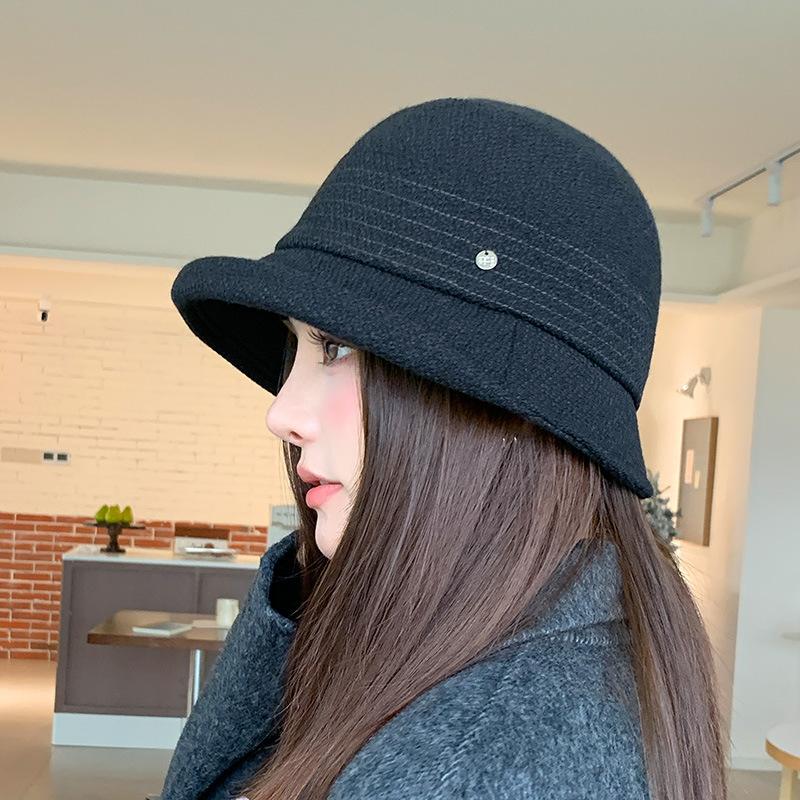 Autumn and winter new curling edge bucket hat women's casual fashion basin hat temperament elegant versatile sun hat shows small face