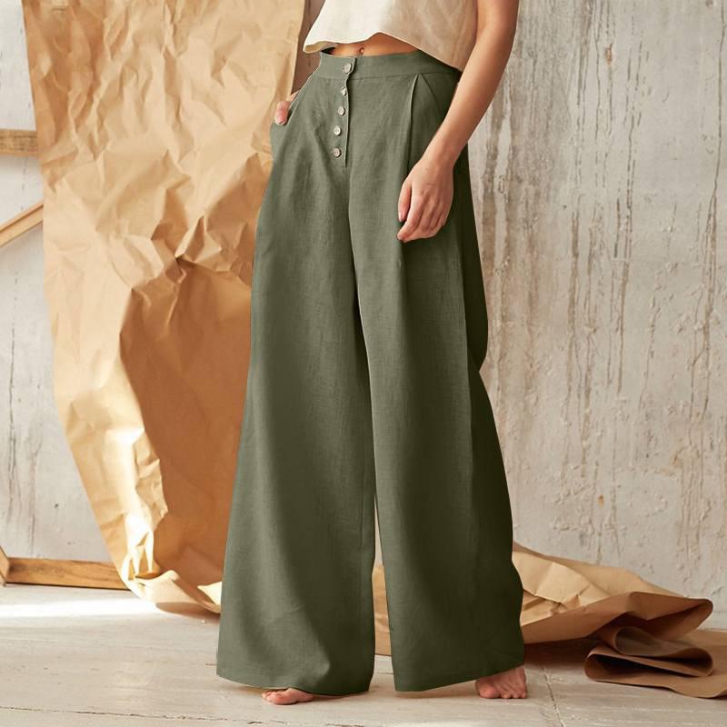 

Women s High Waist Casual Button Cotton Linen Wide Leg Pants M чорний
