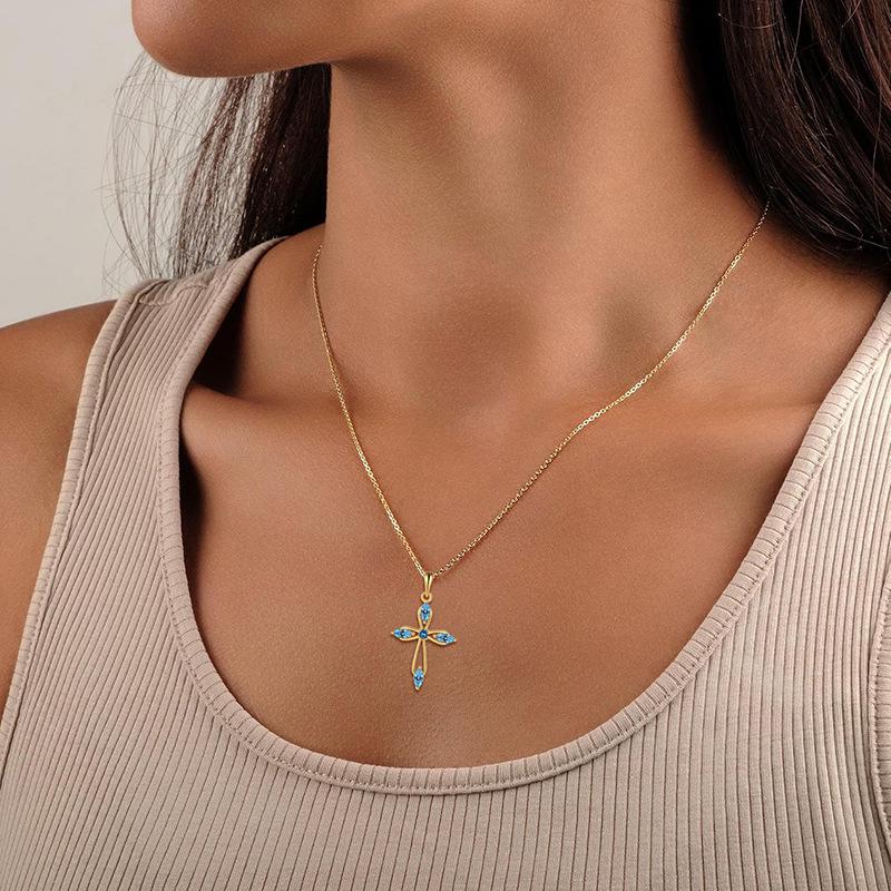 S925 Sterling Silver Zirconia Cross Pendant Necklace - Versatile Clavicle Chain with INS Style Design
