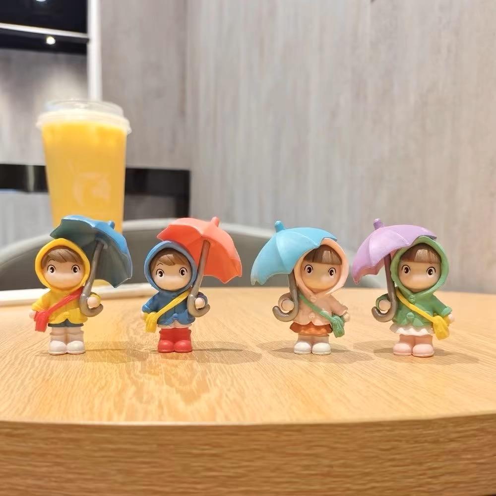 4PCS Cartoon Character Little Girl Home Decoration Ornament Car Decoration Ornament Umbrella Girl Model