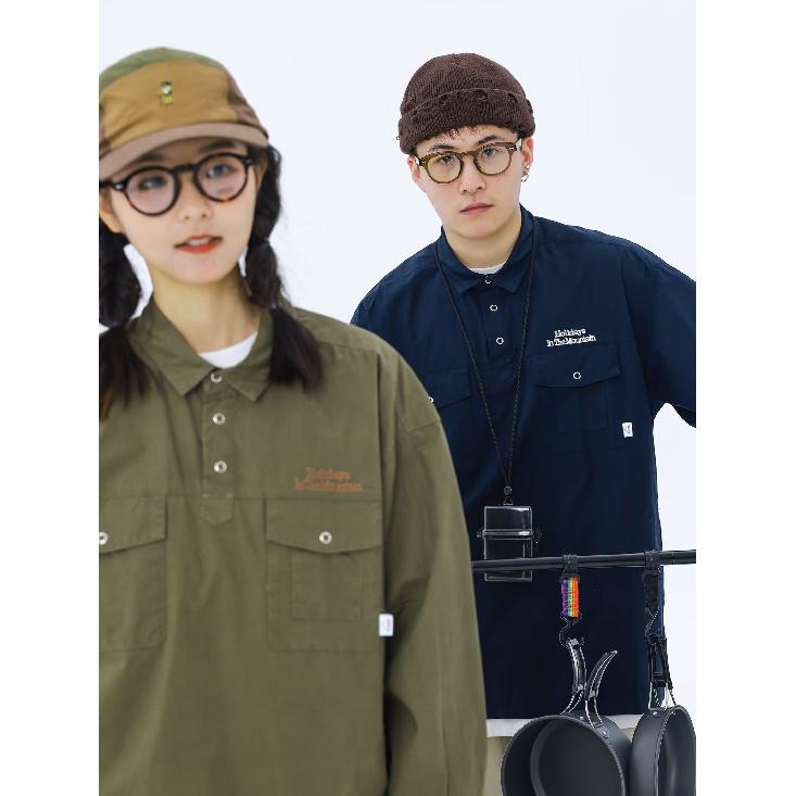 Japanese Retro Simple Letter Embroidered Shirt Men's Long Sleeve Lapel Multi-Pocket Casual Shirt Spring and Autumn Coat