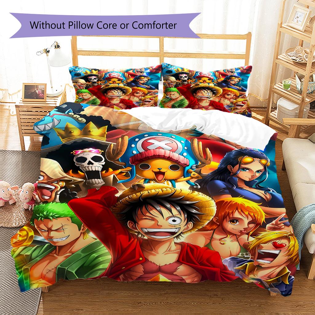 Luffy Pattern Bedding Quilt Set Quilt Cover Pillowcase Home Decoration Gift (1 * duvet cover + 2 * pillowcase, without core)