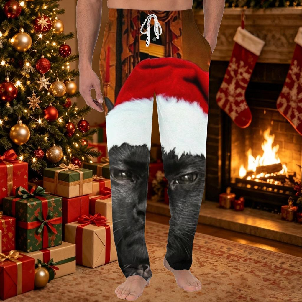 Men's Christmas Print Knit Casual Pants with Pockets, Pants