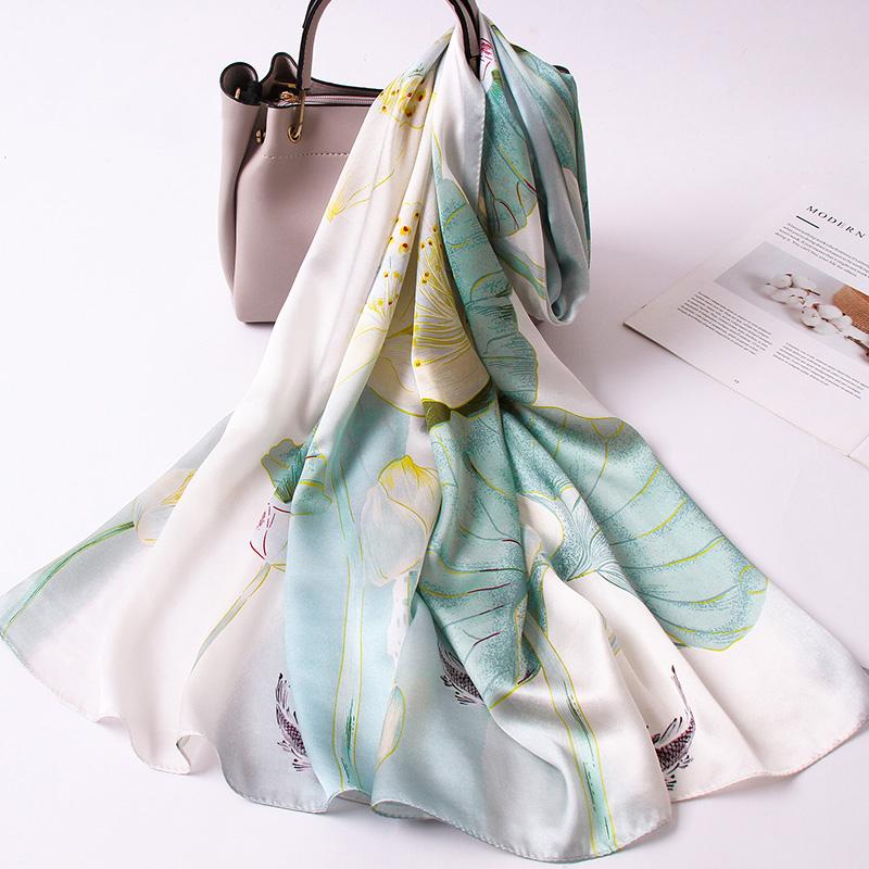 

100% Silk Long Scarf Women Luxury Natural Silk Satin Shawl Thin Spring Headband Scarves Hangzhou Real Silk Neckscarf 170x53cm