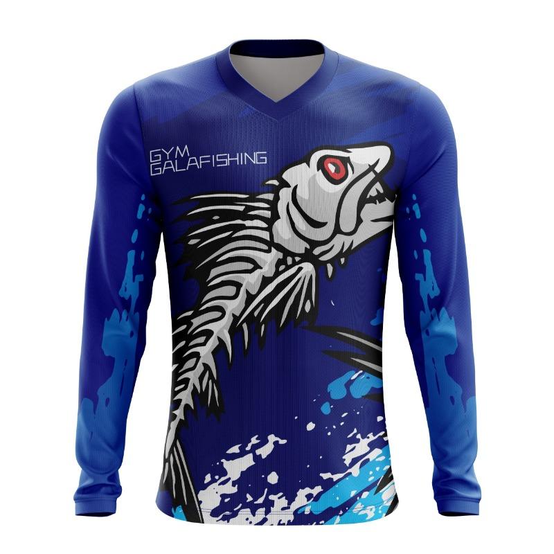 Men's Quick-Dry Fishing Shirt - Moisture-Wicking, Long Sleeve Rash Guard with Fish Design, Perfect for Hiking & Outdoor