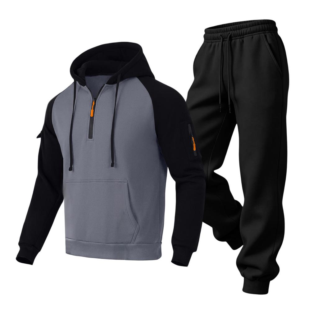 Men's Casual Loose Fit Hooded Sweatshirt and Gray Straight Leg Pants Set for Fall Winter