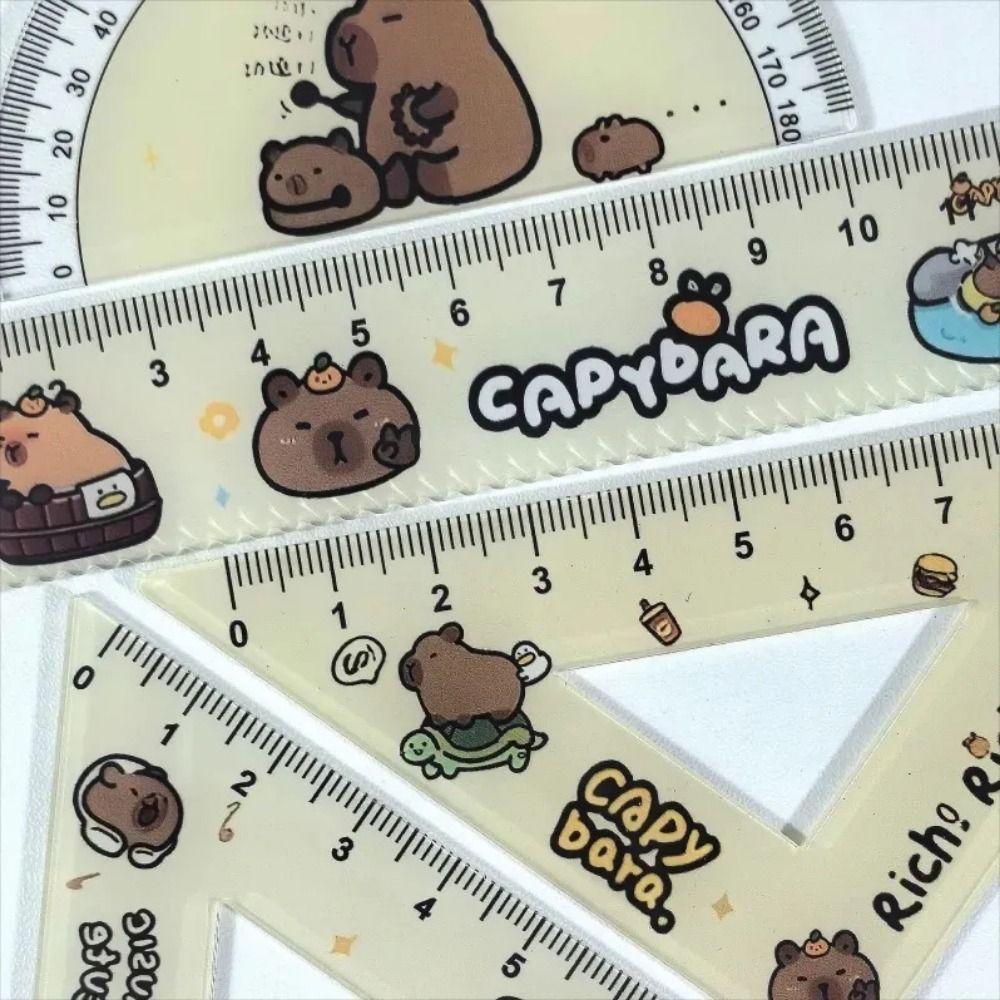 Cartoon Ruler Four-piece Set Creative Capybara Pattern Ruler Set  Office Supplies