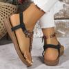 Lucyever Women's Bohemian Style Flat Sandals Beaded Clip Toe Gladiator Sandals Woman 2024 Summer Anti Slip Beach Shoes Size 42