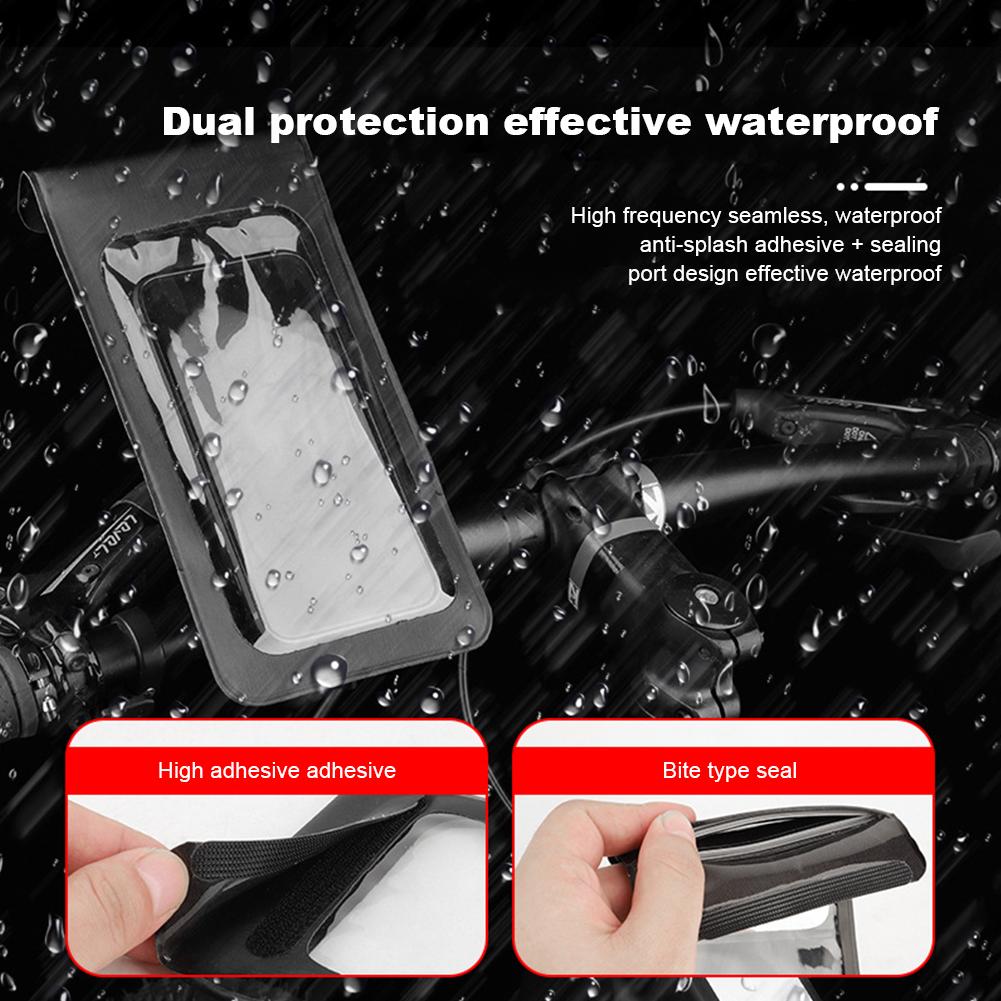 Waterproof Bicycle Phone Bag Stand Bicycle Handlebar Holder Bag Touch Screen Handlebar Phone Holder for 4.7-6.5 Inch Smartphone