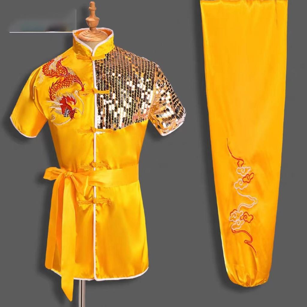 Męski Styl Chiński Kobiety Dzieci Haftowany Smok Strój Kung Fu Tai Chi Wushu Uniform Zestawy Kurtka Spodnie Sport na Zewnątrz