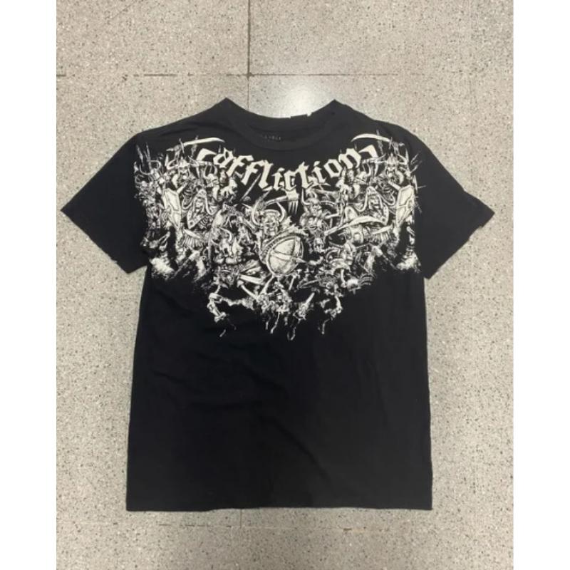 3D-gedrucktes Amerikanisches Retro Goth Y2K Affliction Stil Streetwear T-Shirt Gothic Totenkopf Kreuz Print Trendige Grafik T-Shirts Herrenbekleidung