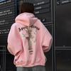 Damen Kapuzenpullover mit Rückenprint Mode Locker Reißverschluss Sweatshirt Jacke