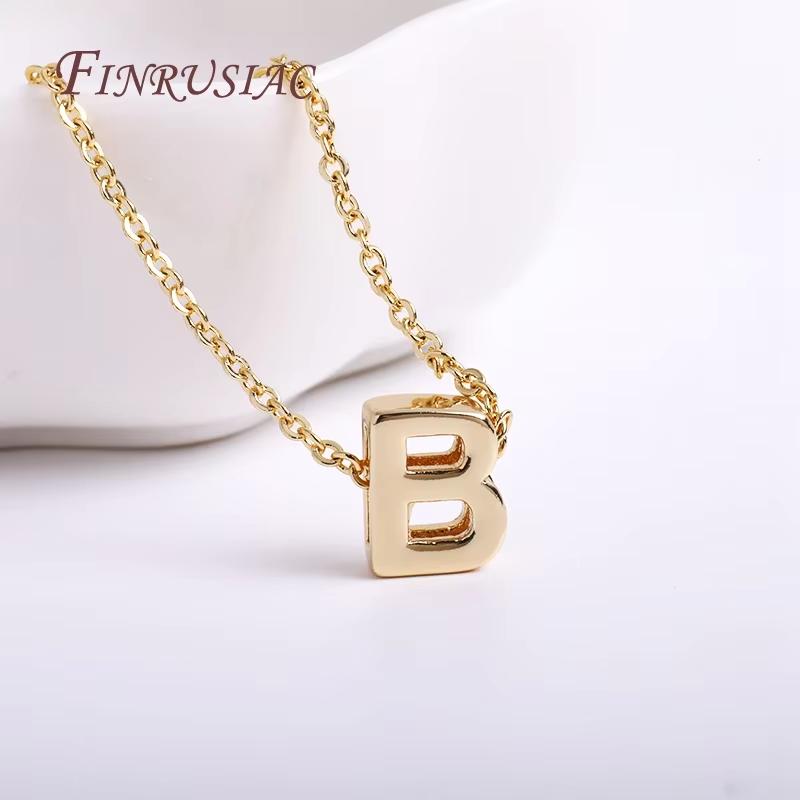Gold Plated Brass Metal Initial 26 Letters Pendants Pendants Necklace For Women Jewelry Accessories Thin Chain Necklaces Female