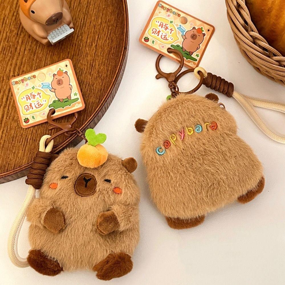 Cartoon Capybara Coin Purse Plush Stuffed Guinea Pig Bag Pendant Funny Plush Doll Keychain  Unisex