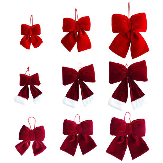 Red Christmas Velvet Bows Vintage Plush Stuffed Christmas Bows Hanging Ornament