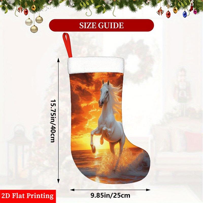 Christmas decoration fireplace hanging stocking 2D Printed Christmas Stocking Bags Featuring a White Horse Jumping at Su