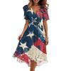 Women's Casual V-Neck Short-Sleeve Independence Day Print Dress