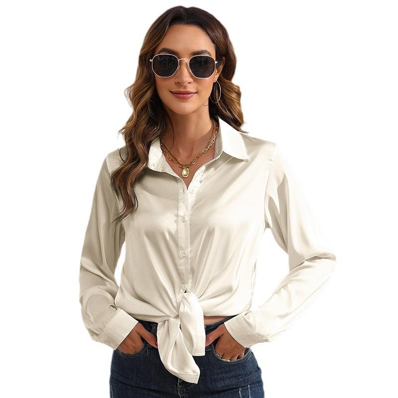 Nuova Camicia a Maniche Lunghe Tinta Unita da Donna per Primavera ed Estate