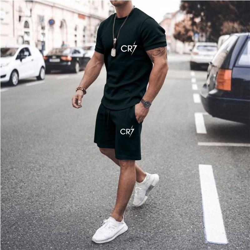 Men s Summer Suit CR7 Sports Suit Comfortable Breathable Running Jogging Fitness Tracksuit T-shirt casual set S