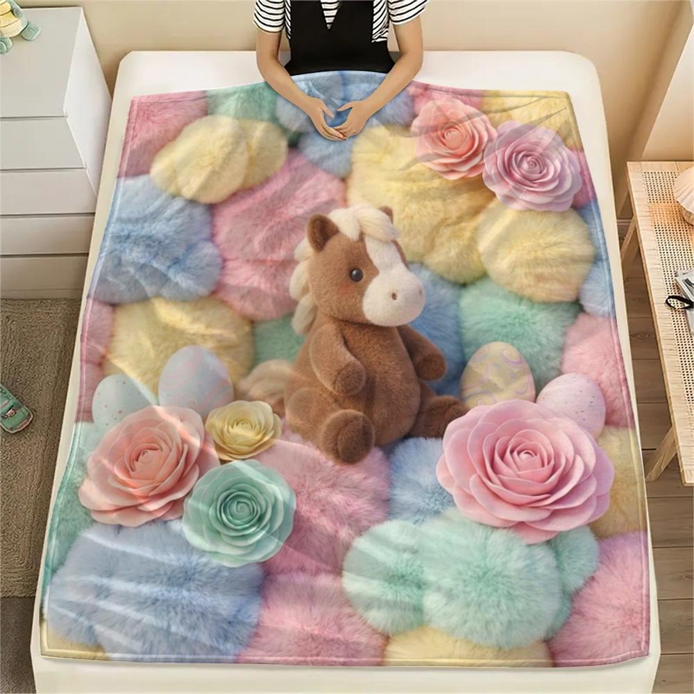 1Pc Pony Brown Print Flannel Blanket, High Quality Comfortable for All Seasons, Home Decor, Warmth and Comfort, Perfect for Christmas Gifts