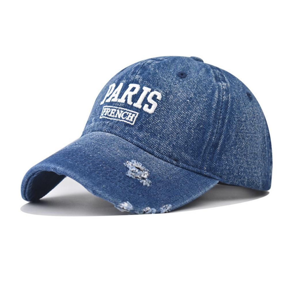 Casquette de baseball en jean délavé avec broderie multicouche PARIS en mousse rétro tridimensionnelle, adaptée aux hommes et aux femmes One Size gray