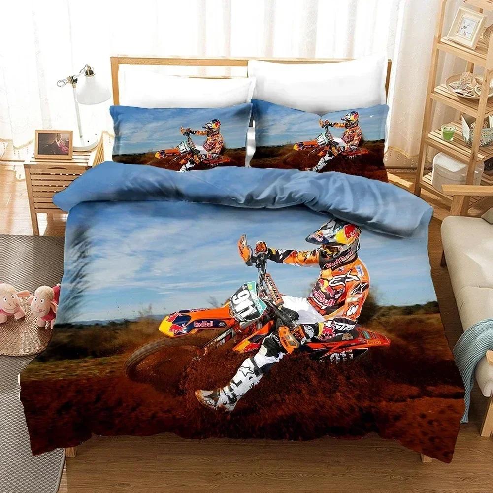 Luxury Bedding Set Motorcycle Print Duvet Cover Set with Pillowcase Motocross Bedspread Boy's Bed Set