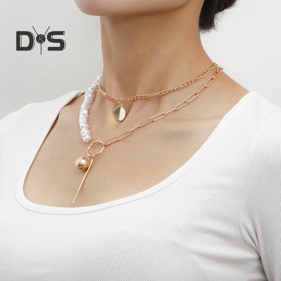 Mehrlagige Halskette mit Kunstperlen im Barockstil für Damen, Halskette mit gestapelten Kunstperlen und Büroklammern, Schmuck für Ehefrau und Freundin