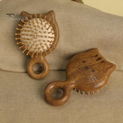 Wooden Scalp Massager Cat Shape Air Cushion Brush, Hair Growth Natural Wood Comb Head Relaxation Massage Tool, Portable Care Scrubber Brush