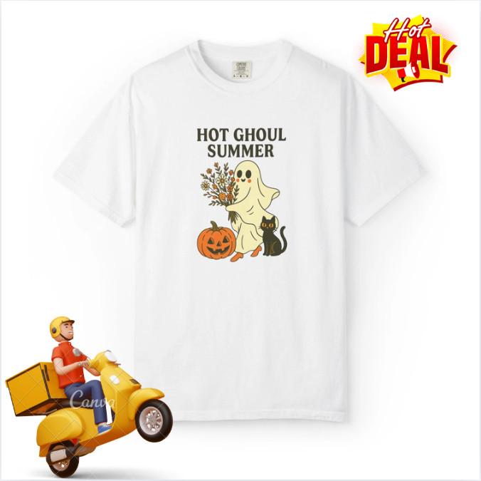 SALE @@ Hot Ghoul Summer Halloween Shirt Ghost Pumpkin Cat Retro Graphic Tee @@@ Unisex T-Shirt XXXL